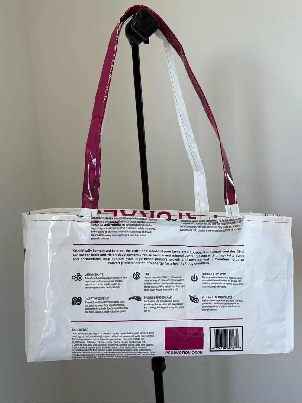 Scenic Black & White Tote Bag with Magenta Straps